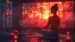 © Kaafin - Woman meditating sunset yoga studio candles
