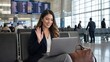 © 형근 최 - Generative AI, Businesswoman Having a Video Call on Laptop at Airport Terminal