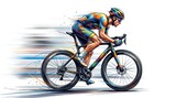 Cyclist riding bicycle fast on road with motion blur effect in daytime