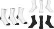 © Prodip - Sock Collection with White and Black Sports Socks Different Views Apparel Vector Illustration Set
