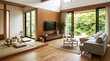 © Shibly Sadik - Modern minimalist living room blending traditional tatami and contemporary furniture with natural light