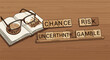 © Barli - Open book with glasses, roulette, dice, and Scrabble tiles conveying risk