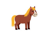 Brown horse with yellow mane and tail, cartoon style