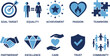 © Emongrapic - Inspirational icons representing core values like goal target equality achievement passion teamwork partnership excellence care.