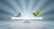 © Abhishek - A 3D representation of a business graph balanced against a green checkmark symbol.