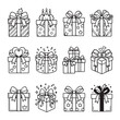 © MDBayazid - Celebration gift boxes with festive ribbons and bows in a clean line drawing style for design