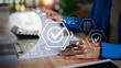 © Images for you - Compliance officer reviewing legal documentation and corporate governance policies with data security, risk management, regulatory compliance, business protection, and audit control systems.