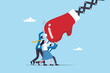 © Nuthawut - Effort and courage to solve problem together, teamwork to help resilience team, assistance to overcome burden challenge, business employees help push back boxing glove to overcome work difficulty.
