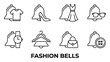 © GoDesigner - Fashion bells icons set for clothing and accessories with dress shoes handbag watch and glasses for style.