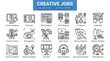 © Iconify Studio - Creative jobs line icons set, 18 professional career outline symbols, modern workspace and artistic industry vector illustrations
