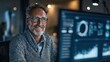 © sup - Smiling man at computer monitor screen