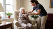 © Emre Akkoyun - Caregiver assisting senior woman with arm exercises at home, supporting rehabilitation and physical therapy for elderly health