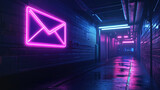 digital message envelope, mail, neon light 