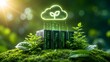 © Ahmed - Green eco friendly data center server rack with glowing leaf cloud representing sustainable cloud computing infrastructure