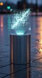 © MdAbdul - Glowing cybernetic pillar, futuristic cityscape, neon lights, metallic texture