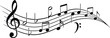 © Nurul's Studio - Black music notes and treble clef on flowing musical staff lines for a creative design element