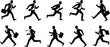 © Mannan - Ten black silhouettes of businessmen running with briefcases in formal attire businessman motion