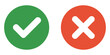 © Ayat0002 - Checkmark right symbol and cross wrong sign set, green approval tick and red denial icon, modern UI flat vector symbols, isolated white background design.