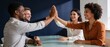 © ArkaGPT - Diverse business team celebrating project success with high five in modern office meeting room