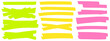 © Syuzann q - Marker patch shapes in green yellow pink for highlight emphasis on text. Streak strokes with felt tip patch and underline memos. Vector marker stripes for note taking and journal isolated on white bg.