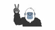 © furkon - Cartoon ape with white fur and skeleton hand making peace sign