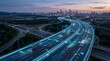 © AynunNaher - Futuristic highway infrastructure featuring intelligent traffic control with connected trucks.