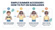 © MdTanvir - Simple summer accessory infographic, putting on sunglasses, minimalist character illustration, clean vector design