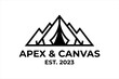 © ROP - Apex and canvas adventure camping logo design featuring mountains and tent outline graphic illustration