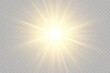 © Felicety - Abstract golden shine light effect. Vector transparent sun ray glow with particle dust and star shape.