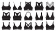 © The Shot Hub - Diverse vector collection of women's bra styles, including sports bras, bralettes, and intimate apparel in sleek black silhouette icons