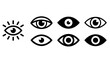 © Achmad - Set of stylized eye icons featuring a sun-eye motif and six minimalist eyes - vector illustration