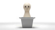 © Lashan - Stage fright public speaking anxiety concept with sad wooden figure behind podium on white background with copy space for mental health blog banner