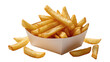 © Francisco - Isolated pile of crispy golden french fries in a container with scattered chips around it.