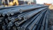 © sorin - Stack of gray reinforcement steel bars for construction projects and structural support