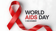 © Stock By Ahmad - World AIDS Day 1 December typography with red awareness ribbon, HIV AIDS awareness campaign poster on white background, medical healthcare concept for global solidarity and disease prevention.