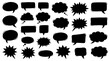 © Thai - Hand-drawn silhouette speech bubbles set featuring doodle black simple frames for comic dialog and chat design. Vector collage cutout flat speech text boxes isolated on white background.