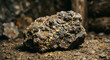 © mehmet - Raw gold ore with glittering veins embedded in dark rock natural precious metal mining