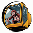 © Andi - Cartoon monkey in excavator cabin.