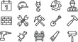 © Aposh003 - A collection of line art icons representing construction, industry, and labor activities.