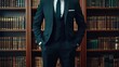 © ummu - Confident Man in Suit with Bookcase Background