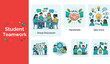 © FRIDA STORE - Student Teamwork and Collaboration Group Discussion, Handshake Deal, and Idea Icons Illustrating Success