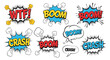 © Abir - Dynamic set of comic book speech bubbles and explosive sound effect bursts like boom wtf and crash in a classic pop art graphic art style.