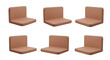 © SUUGOIisME - brown corner chair rendered in six different angles against a white backdrop for furniture design layout or illustration