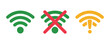 © Mukti - Wifi signal status icons showing connected no connection and warning alert on transparent backdrop.