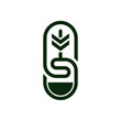© embun - Abstract green capsule logo with wheat stalk icon.
