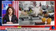 © DC Studio - Woman advertises fine dining places in the city, news anchor giving information about five star restaurants with delicious food. Journalist presents exclusive gourmet cuisine recommendations.