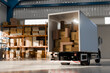 © Rendara Studio - 3D loaded delivery truck with stacked cardboard cargo