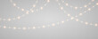 © ikril - Red Christmas string lights PNG. Luminous yellow LED lamps and glowing gold bulb lights on realistic garland decoration. Xmas design for poster and greeting card.