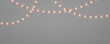 © ikril - Christmas lights garland PNG. Golden, orange LED lamps and luminous red bulb decoration. Realistic glowing Xmas lights isolated on transparent background.