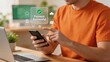 © SceneStockHub - Man using smartphone for online shopping payment, successful transaction notification, digital wallet transfer, e-commerce checkout process, contactless banking app, secure mobile